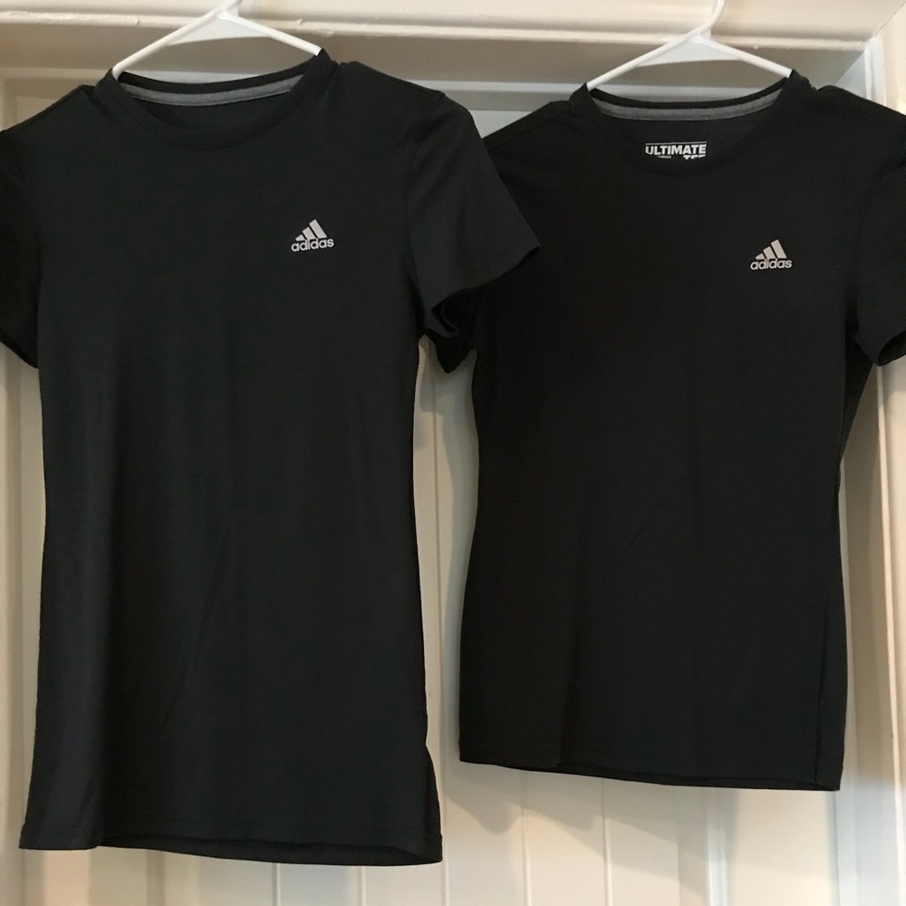 2 black Adidas short sleeved T-shirt’s